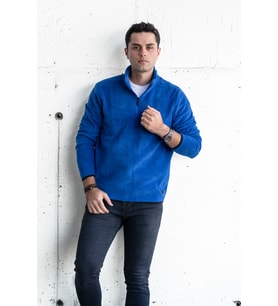 SLİMFİT FERMUAR YAKA ERKEK POLAR SWEATSHİRT (Mavi)
