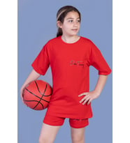 Toontoy Kız Çocuk Baskılı Taş İşlemeli Şortlu Takım (Kırmızı)