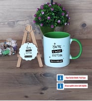 Arkadaşa Hediye Kupa Bardak Kırmızı ve Ahşap Anahtarlık Hediye Doğum Günü Hediyesi (Model 13)