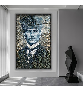 Metal Çerçeveli Atatürk Cam Tablo (Gümüş)
