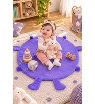Bebek Oyun Halısı 80 cm Ponponlu ve Ayaklı (%100 Yerli) (Lila)
