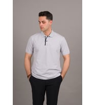 REGULAR FİT FERMUAR DETAYLI  POLO YAKA PAMUKLU ERKEK T-SHİRT (Gri)
