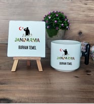 Kişiye Özel Jandarma Hediye Seti Kupa Bardak T Kulplu ve Dekoratif Taş Askeri Personele Hediye, Jandarmaya Hediye (Model 6)