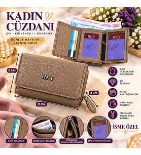 HKY Hakiki Deri İsme Özel Kadın Cüzdan (Vizon)