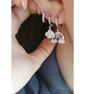 GÖKKUŞAĞI 3LÜ SET KÜPE ( RAİNBOW, BULUT ) (Gümüş)