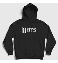 Presmono Unisex Gri Logo Bts Kapüşonlu Sweatshirt 22435tt (Siyah)