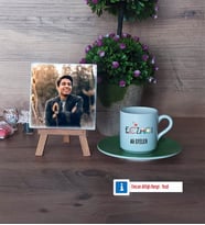 Eczacı Fotoğraflı Dekoratif Taş, Ahşap Altlıklı Türk Kahvesi Fincanı HediyeEczacıya Hediye Eczacılar Günü Hediyesi (Model 9)