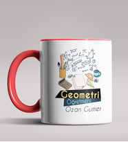 Kişiye Özel Geometri Öğretmeni Tasarımlı Siyah Renk Kupa Bardak  (Kırmızı)