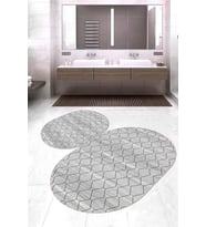 Dijital Baskılı Kaymaz Taban Yıkanabilir Oval 2'li Klozet Takımı Banyo Paspası NOKZ-HY-1040 (Gri)