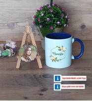 Doğum Günü Hediyesi Kupa Bardak Beyaz ve Fotoğraflı Ahşap Anahtarlık Hediye (Model 3)