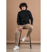 FERMUAR YAKA YARIM BALIKÇI LİKRALI ERKEK SWEATSHİRT (Siyah)