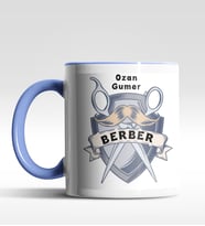 Kişiye Özel Berber Tasarımlı Siyah Kupa (Beyaz-Mavi)