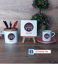 Love Yourself Hediye Seti Dekoratif Taş, Kalemlik, Ahşap Altlıklı Türk Kahvesi Fincanı Hediye (Model 6)