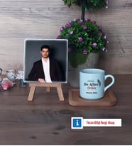 Din Kültürü Öğretmeni Fotoğraflı Dekoratif Taş, Ahşap Altlıklı Türk Kahvesi Fincanı Hediye (Model 1)