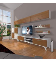 Decoraktiv Eko 8 Slm Dvd Retro Tv Ünitesi Tv Sehpası (Beyaz - Ceviz)