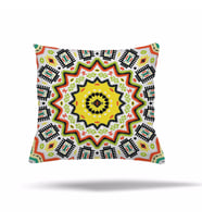Çiçek Mozaik Kilim Etnik Desen Gizli Fermuarlı Yastık Kılıfı Kırlent Kılıfı Koltuk Yastık Kılıfı  (Siyah-Sarı)
