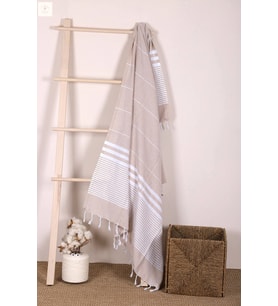 Çizgili %100 Pamuk Soft Peştemal Banyo Plaj Havlusu 100x180 Cm (Bej)