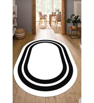 Dijital Baskılı Kaymaz Taban Yıkanabilir Oval Salon Halısı Mutfak Halısı Yolluk NDO-HT-528 (Beyaz)