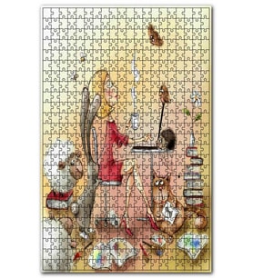 Cakapuzzle Çay İçen Kadın ve Etrafında Hayvanlar Puzzle Yapboz MDF (Ahşap) (1000 Parça)