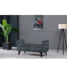 Toffet Bench Puf - Modern, Fonksiyonel ve Konforlu Kollu Bazalı Yüksek Ayaklı (Gri)