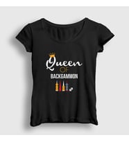 Presmono Kadın Beyaz Queen Of Backgammon Oyun Tavla T-Shirt 418548tt (Siyah)