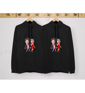 BK Gift Kişiye Özel Sevgililer Karikatürlü İkili Siyah Sweatshirt Seti, Sevgililer Hediye, Çift Hediyesi, Yıl Dönümü Hediyesi, Kişiye Özel Sweatshirt (Model 4)