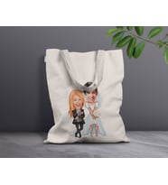 BK Gift Kişiye Özel Sevgililer Karikatürlü Kanvas Bez Çanta, Baskılı Omuz Çantası, Alışveriş Çantası, Plaj Çantası, Sevgiliye Hediye (Model 2)