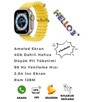 Hello Watch 3+ Plus 2024 Yeni Nesil 3 Kordonlu Amoled Ekranlı 4 GB Dahili Hafızalı Aksesuar Bağlantılı Akıllı Saat (Sarı)