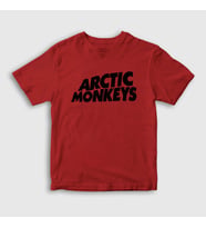 Presmono Unisex Çocuk Beyaz Logo Arctic Monkeys T-Shirt 14414tt (Kırmızı)