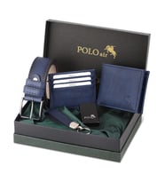 Polo Air Kemer Cüzdan Kartlık Anahtarlık ve Benzinli Çakmak Hediyelik Kutusunda CHM-09 (Lacivert)