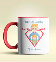 Kişiye Özel Benim Babam Süper Baba Tasarımlı Siyah Kupa Bardak (Kırmızı)