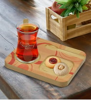 BK Gift Kişiye Özel Doğal Ahşap Kaşıklı Sunum Tabağı ve Heybeli Çay Bardağı Hediye Seti, Ev Hediyesi, Arkadaşa Hediye, Anneye Hediye, Doğum Günü Hediyesi (Model 6)