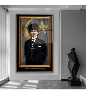 Metal Çerçeveli Atatürk Cam Tablo (Bronz)