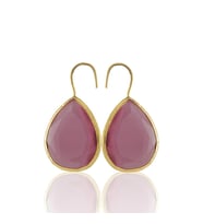 Kadir Jewellery 22 Ayar Altın Kaplama Damla Taşlı Küpe -El İşçiliği Ve Hipoalerjenik Küpe (Pembe)