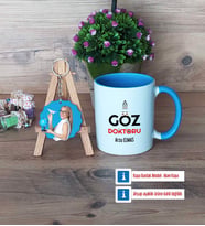 Göz Doktoru Kupa Bardak Beyaz ve Fotoğraflı Ahşap Anahtarlık Hediye (Model 4)