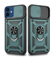 Apple iPhone 12 Mini Uyumlu Kızaklı Kamera Korumalı Tank Kılıf (Yeşil)