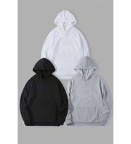 Unisex Düz 3' Lü Baskısız Kapüşonlu Oversize Sweatshirt (A.Beyaz)