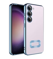 Samsung Galaxy S23 Plus Kılıf Logo Yeri Açık Kamera Lens Korumalı Renkli Kenarlı Şeffaf Silikon (Mavi)