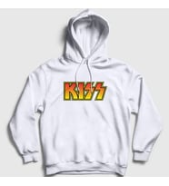 Presmono Unisex Gri Logo Kiss Kapüşonlu Sweatshirt 91413tt (Beyaz)