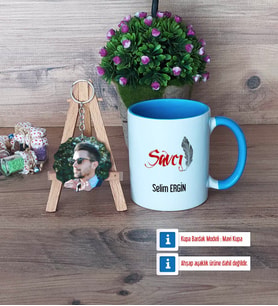 Savcı Kupa Bardak Beyaz ve Fotoğraflı Ahşap Anahtarlık Hediye (Model 4)