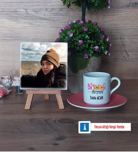 Biyoloji Öğretmeni Fotoğraflı Dekoratif Taş, Ahşap Altlıklı Türk Kahvesi Fincanı Hediye (Model 6)