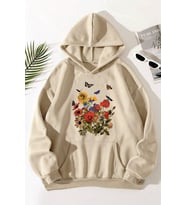 Renkli Çicek Baskılı Oversize Sweatshirt (Bej)