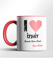 Kişiye Özel İzmit Seninle Daha Güzel Tema Siyah Renk Kupa (Kırmızı)