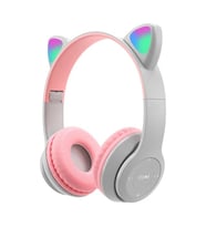 SW88 Ledli RGB Kedi Kulağı Aydınlatmalı Bluetooth Mikrofonlu Katlanabilir Kulaklık TF Kart/ AUX (Gri)