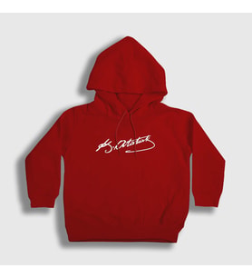 Presmono Unisex Çocuk Beyaz Kemal Atatürk İmzalı Kapüşonlu Sweatshirt 421510tt (Kırmızı)