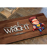 BK Gift Kişiye Özel Süper Çocuk Karikatürlü Kabartma Figürlü Ahşap Tablo, Duvar Dekoru, Arkadaşa Hediye, Özel Tasarım Ev Hediyesi-1 (Ceviz)