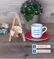 Babaanneye Hediye Türk Kahvesi Fincanı Ahşap Altlıklı ve Fotoğraflı Ahşap Anahtarlık Hediye (Model 3)