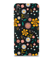 Huawei Y7 2019 Uyumlu Lansman Kılıf Çiçek Tasarımlı İçi Kadife Kapak (Siyah)