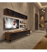 Decoraktiv Eko 5 Mdf Std Gold Tv Ünitesi Tv Sehpası - Parlak Beyaz (Ceviz - Siyah Mermer)