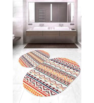 Dijital Baskılı Kaymaz Taban Yıkanabilir Oval 2'li Klozet Takımı Banyo Paspası NOKZ-HY-895 (Turuncu)